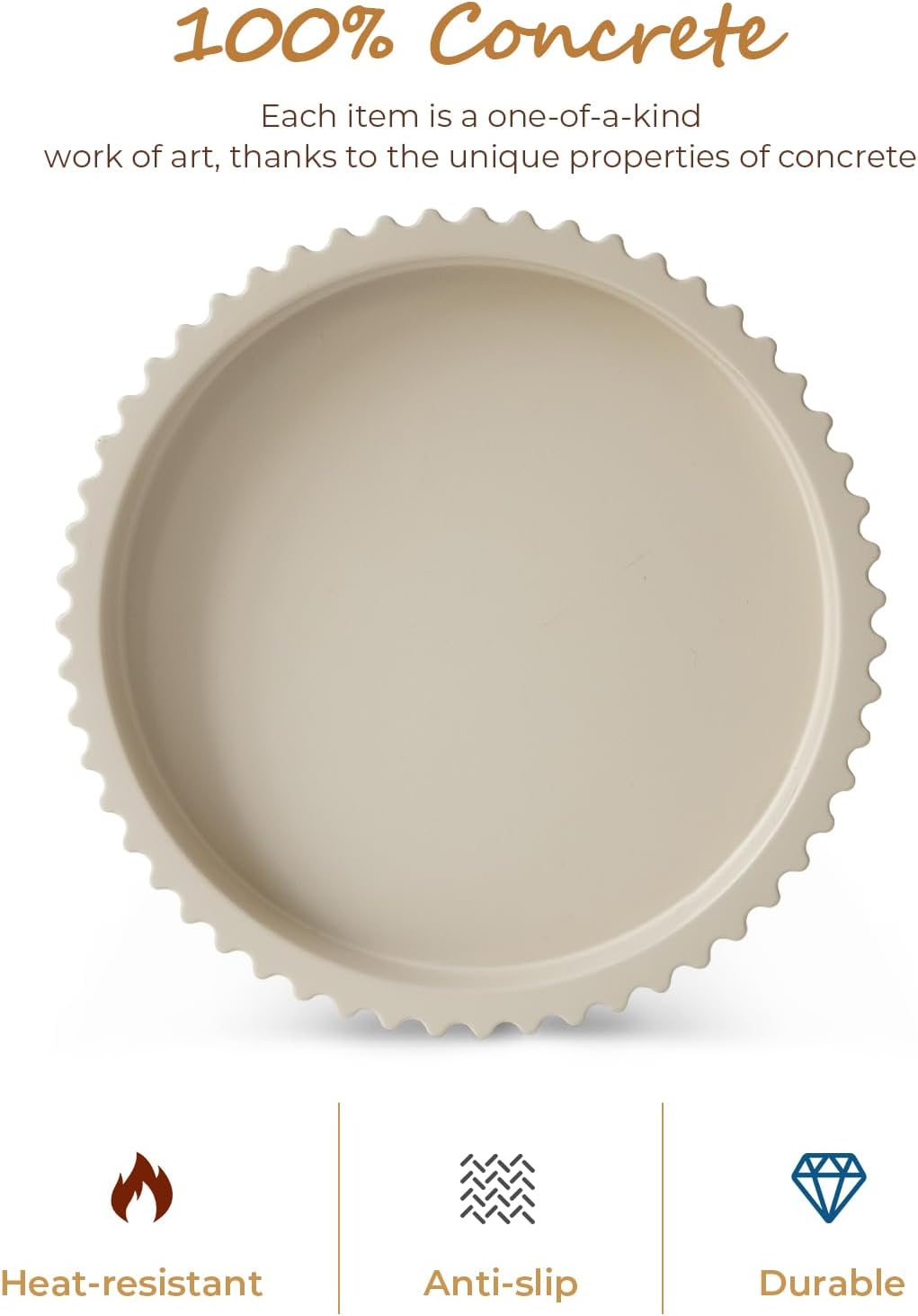 11" Round Concrete Coffee Table Tray – Decorative Tray with Wave Edge Design & Non-Slip Base, Modern Coffee Table Decor for Candles, Plants (Beige)