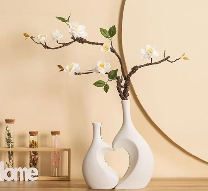 Ceramic Vase Set of 2, Heart ins Style Decorative Ceramic Aesthetic Flower Vase for Home Decor