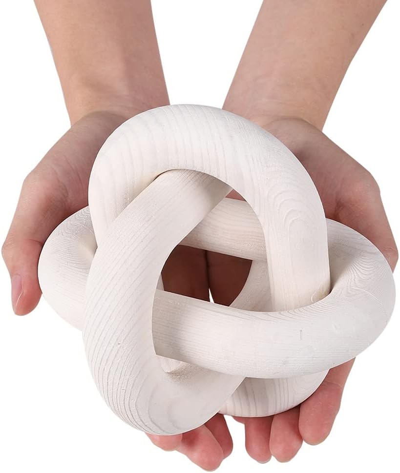 Wood Knot Chain Link Decor - 3 Link Boho Wooden Hand Carved Decorative Wooden Links Knots for Coffee Table Entryway Modern Farmhouse Shelf Decoration