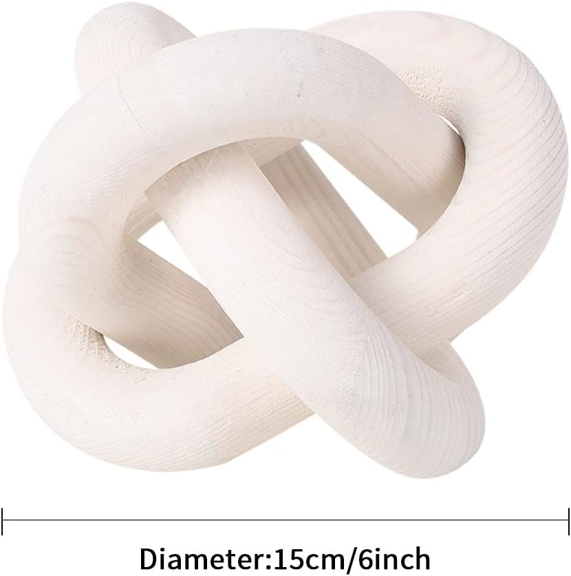 Wood Knot Chain Link Decor - 3 Link Boho Wooden Hand Carved Decorative Wooden Links Knots for Coffee Table Entryway Modern Farmhouse Shelf Decoration