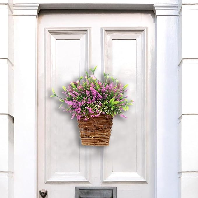 Wildflowers Door Hanging Basket Spring Front Door Wreath Porch Farmhouse Spring Artificial Flowers Home Decor, Hanging Ornament (M)