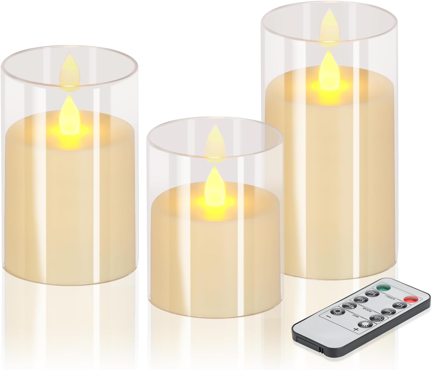 Flameless Candles 4" 5" 6" Set of 3 Acrylic Glass Pillars 3" Diameter Battery Operated Flickering Candles Include Remote with Timer for Home Decor Wedding Festival Cafe Restaurant Decor