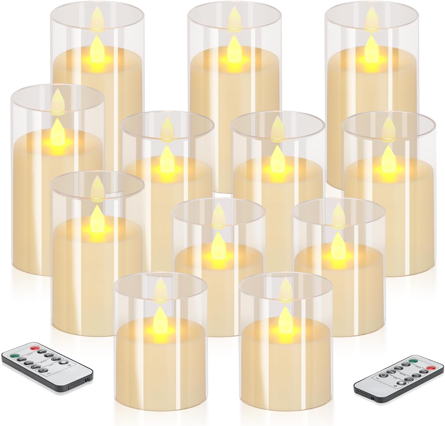 Flameless Candles 4" 5" 6" Set of 3 Acrylic Glass Pillars 3" Diameter Battery Operated Flickering Candles Include Remote with Timer for Home Decor Wedding Festival Cafe Restaurant Decor