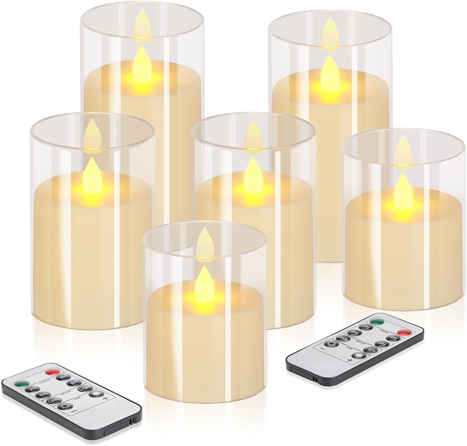 Flameless Candles 4" 5" 6" Set of 3 Acrylic Glass Pillars 3" Diameter Battery Operated Flickering Candles Include Remote with Timer for Home Decor Wedding Festival Cafe Restaurant Decor