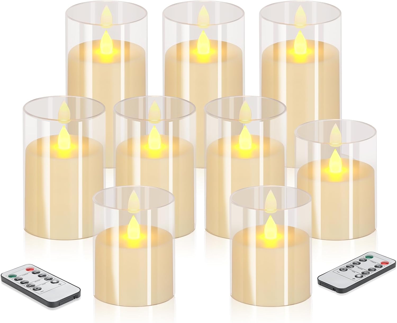 Flameless Candles 4" 5" 6" Set of 3 Acrylic Glass Pillars 3" Diameter Battery Operated Flickering Candles Include Remote with Timer for Home Decor Wedding Festival Cafe Restaurant Decor