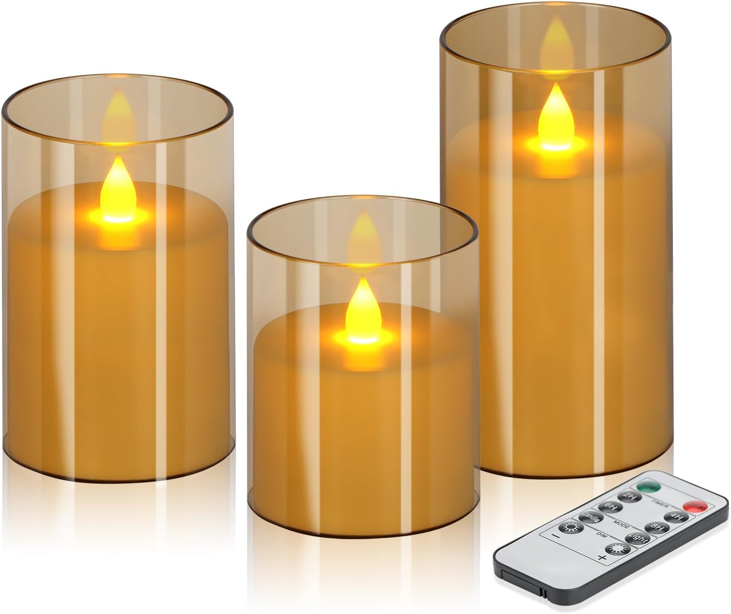 Flameless Candles 4" 5" 6" Set of 3 Acrylic Glass Pillars 3" Diameter Battery Operated Flickering Candles Include Remote with Timer for Home Decor Wedding Festival Cafe Restaurant Decor