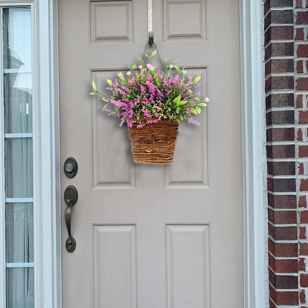 Wildflowers Door Hanging Basket Spring Front Door Wreath Porch Farmhouse Spring Artificial Flowers Home Decor, Hanging Ornament (M)