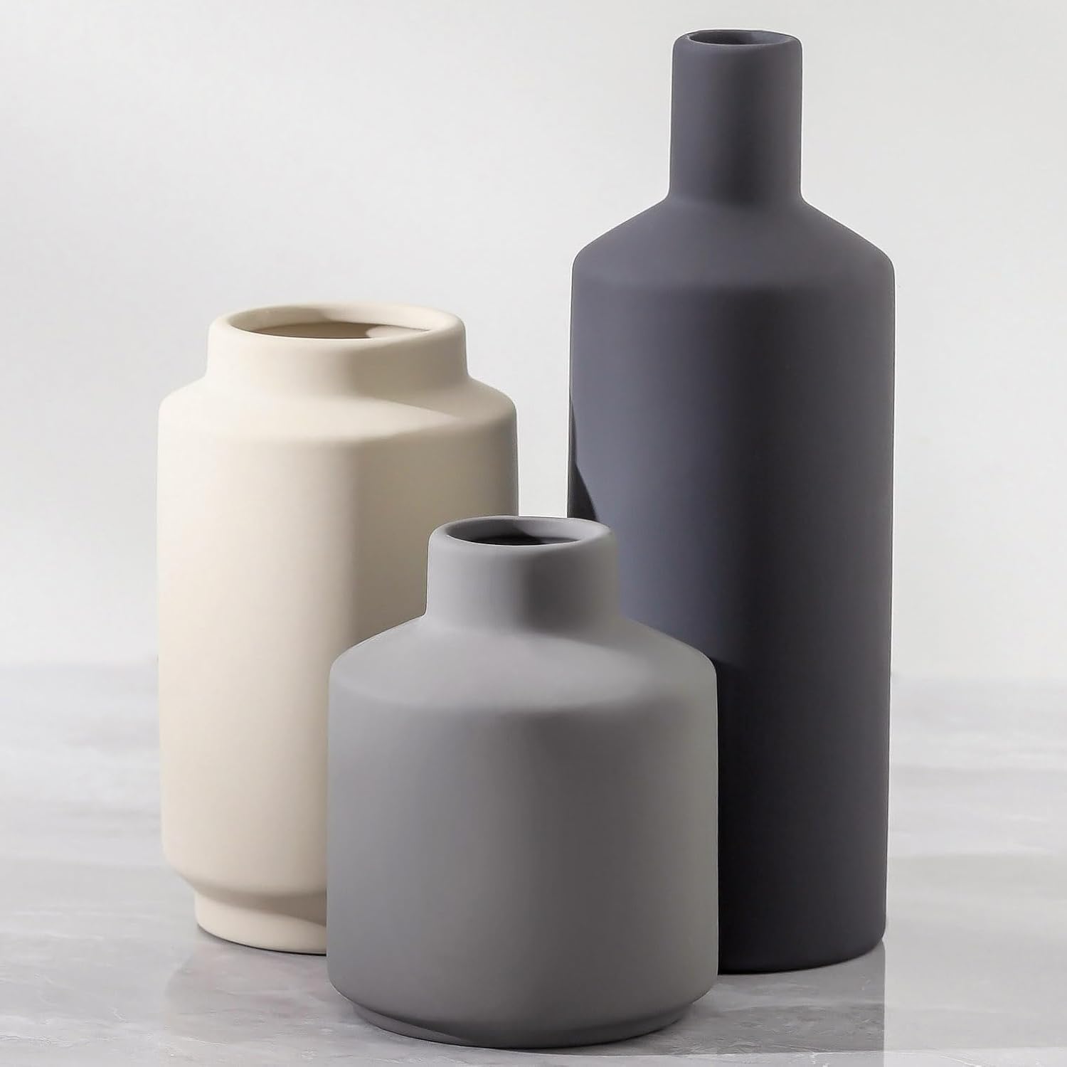 Ceramic Vase Set of 3, Modern Decorative Vases for Home Decor, Small Flower Pottery Vase Sets, Boho Farmhouse Rustic Vases for Living Room, Kitchen, Bedroom, Bathroom, Shelf, Table