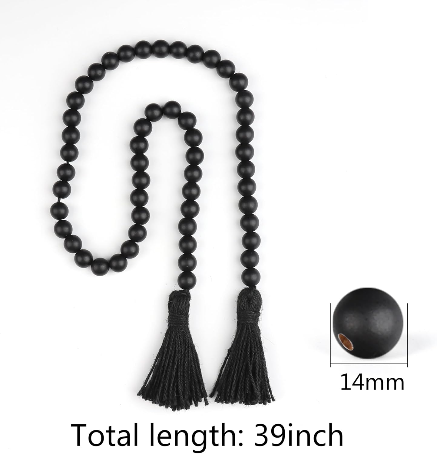 Wood Beads Garland with Tassels Farmhouse Rustic Prayer Boho Beads for Boho Home Decor, Wall Hanging Decoration (Black)