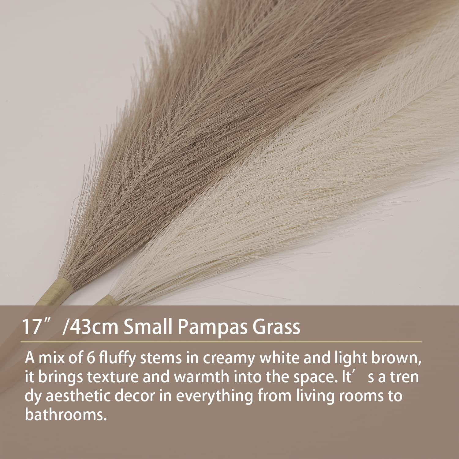 SIMPLECOOL Faux Pampas Grass Decor. 6 Stems 17” Short Artificial Pampas Grass. Room Decor Aesthetic. Boho Decor for Home Living Room, Pompas Floral for Wedding Christmas.