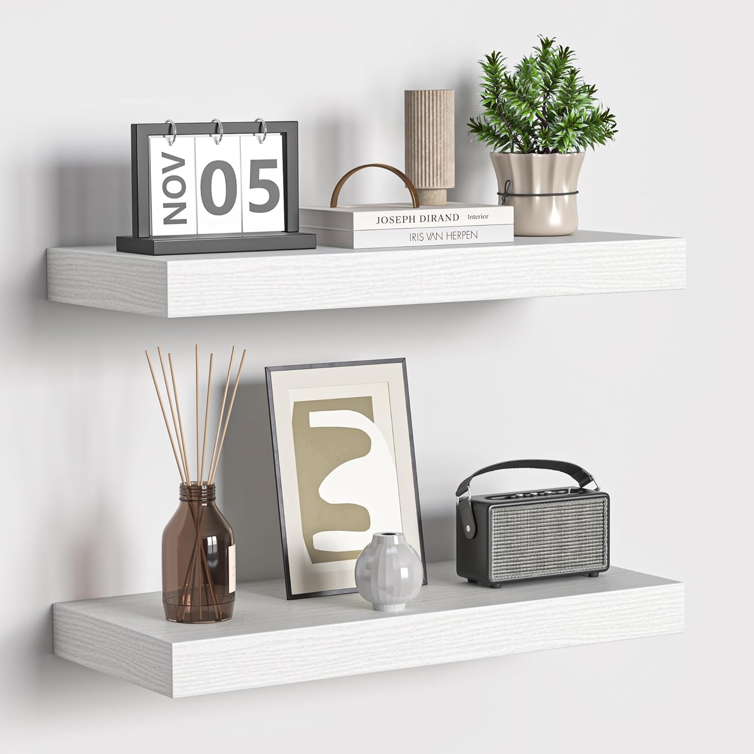 Fun Memories Floating Shelves - 16 Inch Wall Shelf for Decor & Storage - Wall Mounted Display Shelving with Invisible Heavy-Duty Metal Bracket 2Pack, Walnut