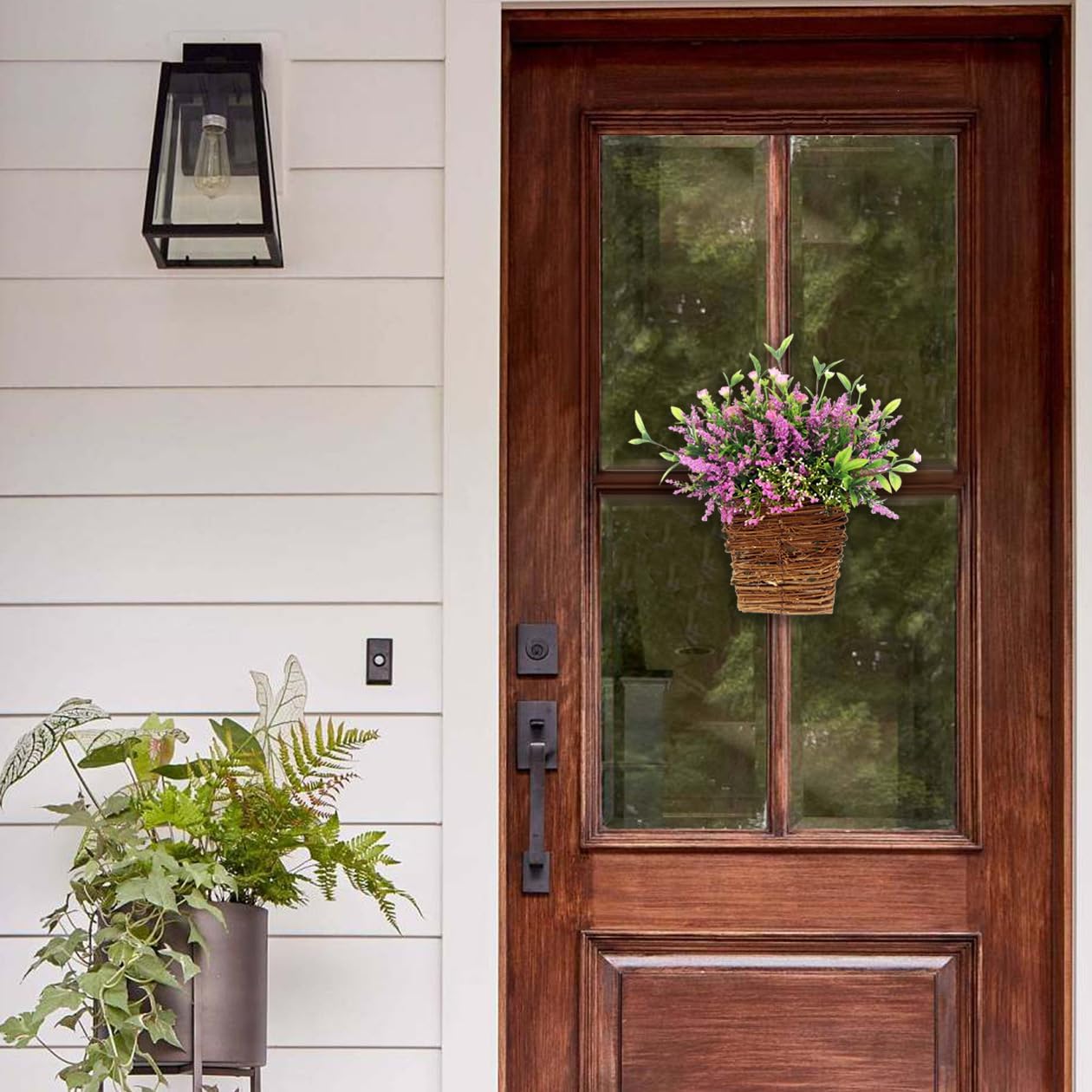 Wildflowers Door Hanging Basket Spring Front Door Wreath Porch Farmhouse Spring Artificial Flowers Home Decor, Hanging Ornament (M)