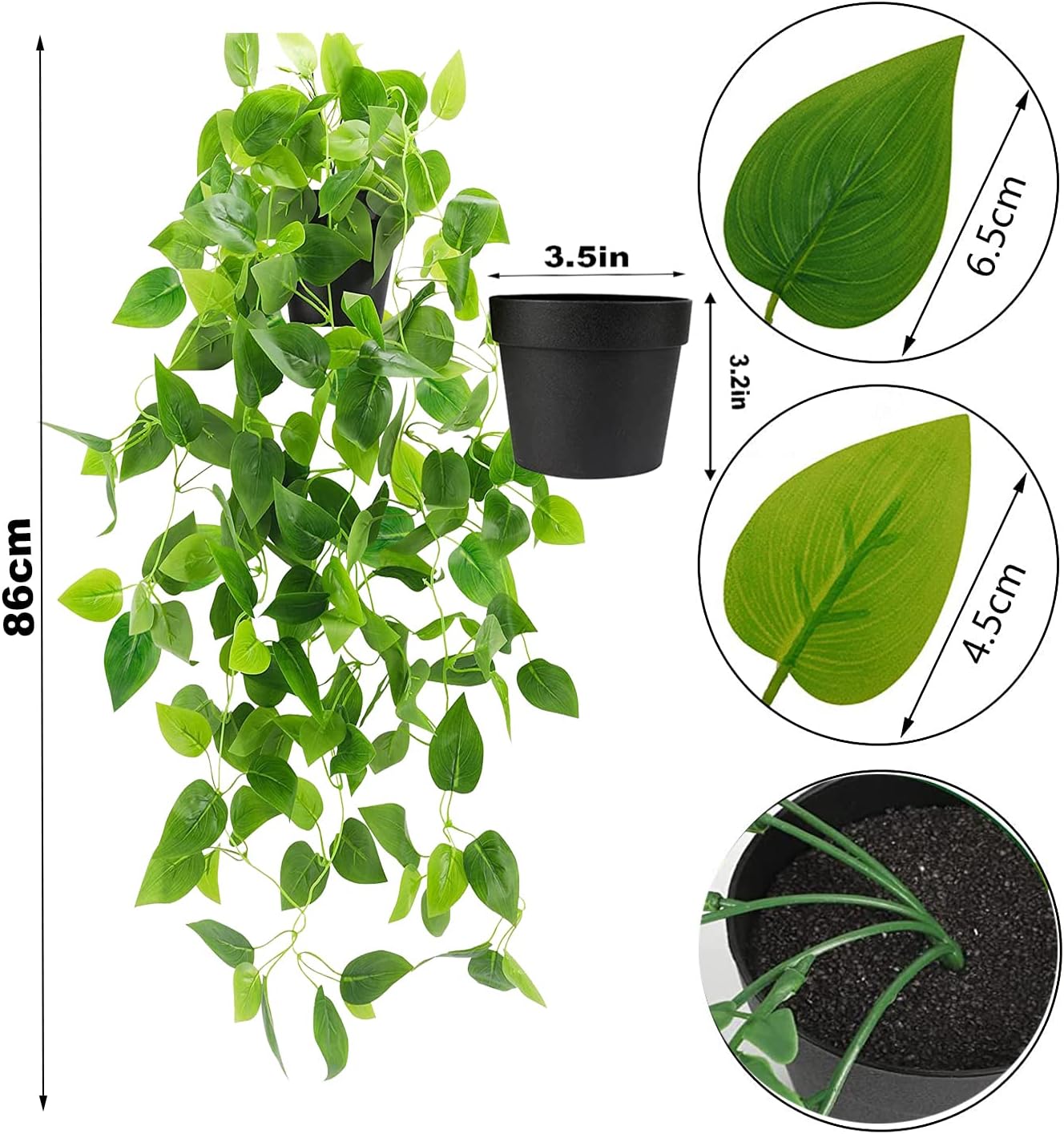 Toprooms 2 Pack Fake Hanging Plants with Pot,Artificial Hanging Plant Fake Plants Faux Ivy Vine Wall Hanging Plants Greenery Shelf Home Office Indoor Outdoor Decor(2 Potted)