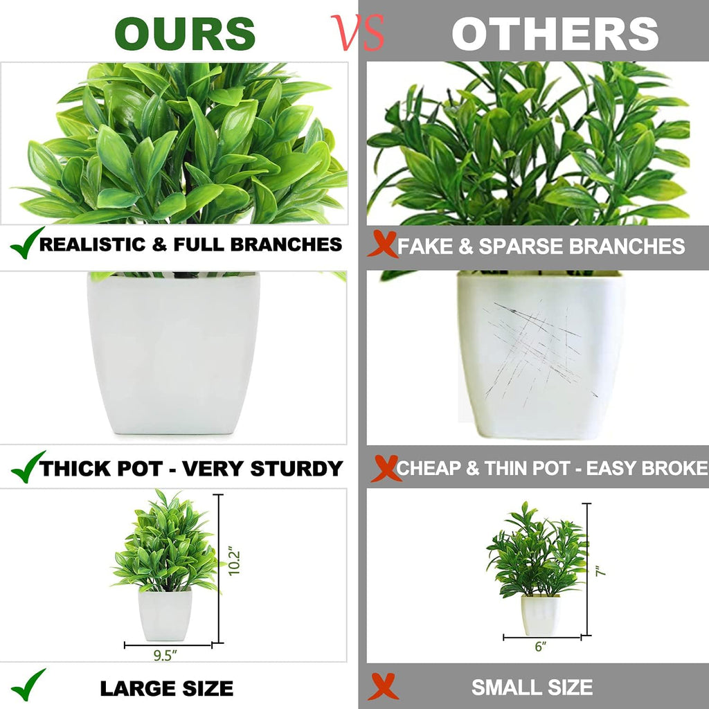 Artificial Potted Plants Mini Fake Plants, 3 Pack Medium Eucalyptus Artificial Plants Outdoor Potted Faux Decorative Grass Boxwood Plant with Black Pot for Indoor, Office, Desk, Table Decoration