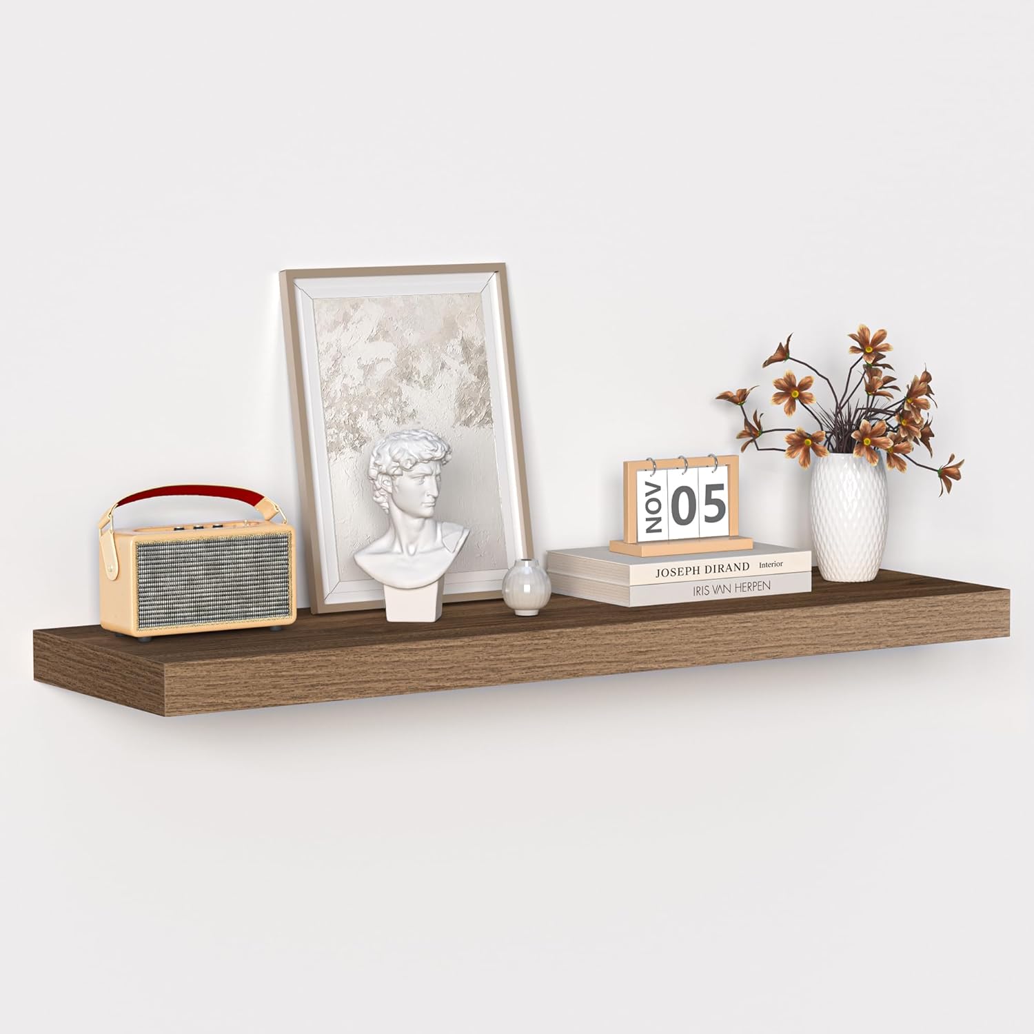 Fun Memories Floating Shelves - 16 Inch Wall Shelf for Decor & Storage - Wall Mounted Display Shelving with Invisible Heavy-Duty Metal Bracket 2Pack, Walnut