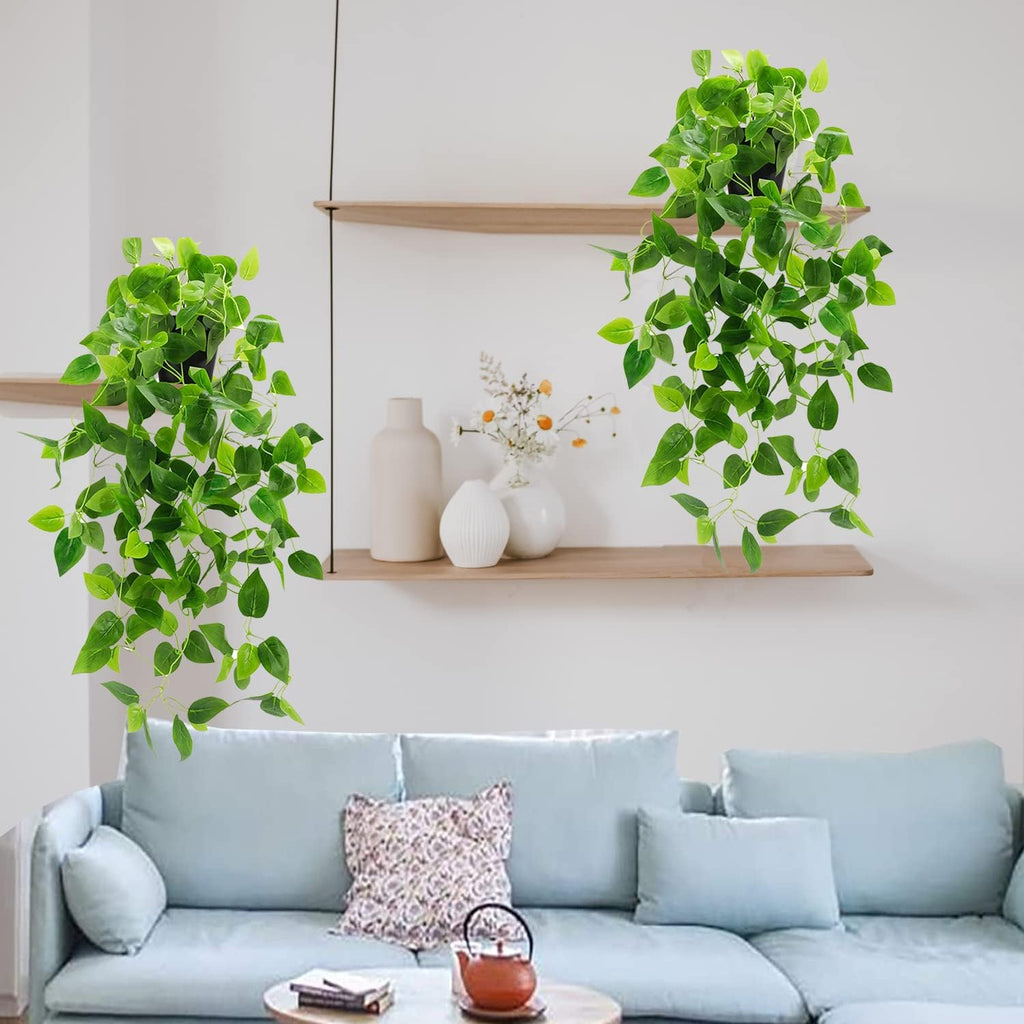 Toprooms 2 Pack Fake Hanging Plants with Pot,Artificial Hanging Plant Fake Plants Faux Ivy Vine Wall Hanging Plants Greenery Shelf Home Office Indoor Outdoor Decor(2 Potted)