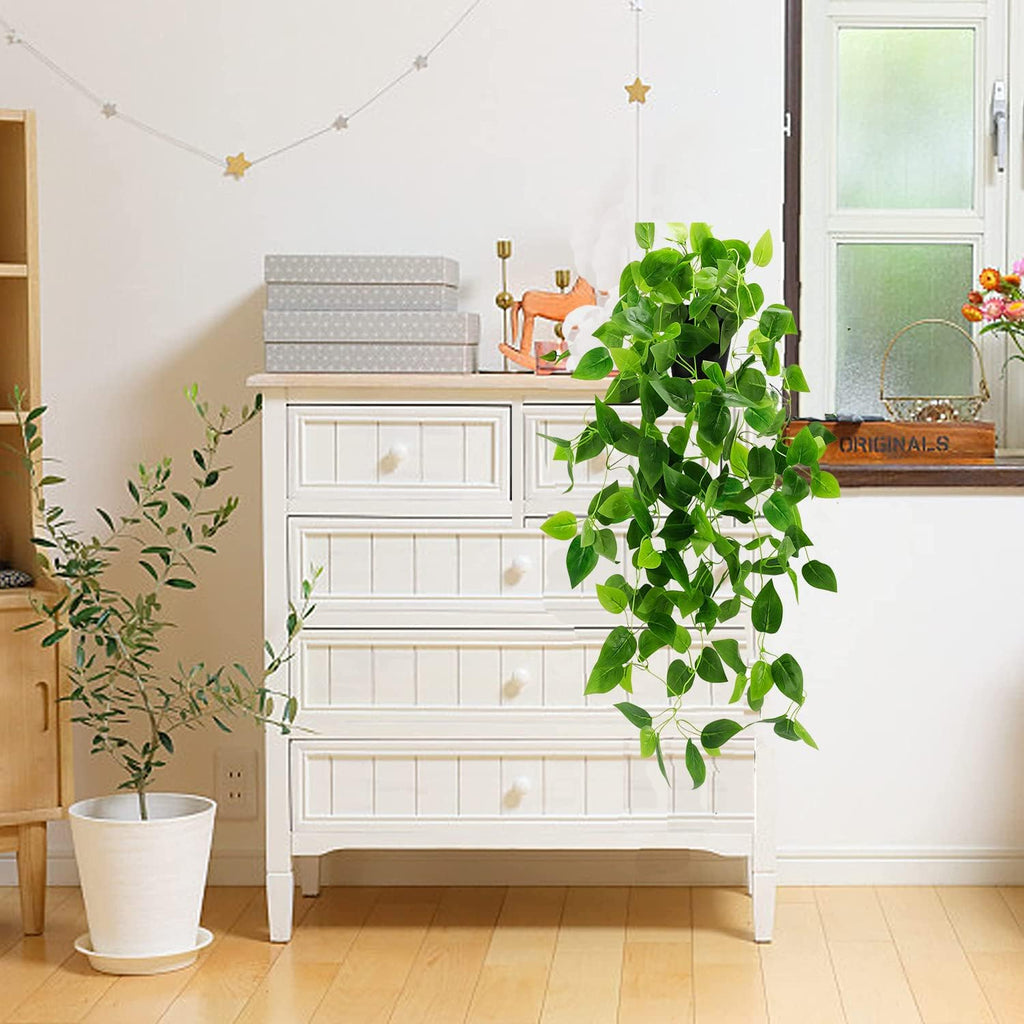 Toprooms 2 Pack Fake Hanging Plants with Pot,Artificial Hanging Plant Fake Plants Faux Ivy Vine Wall Hanging Plants Greenery Shelf Home Office Indoor Outdoor Decor(2 Potted)