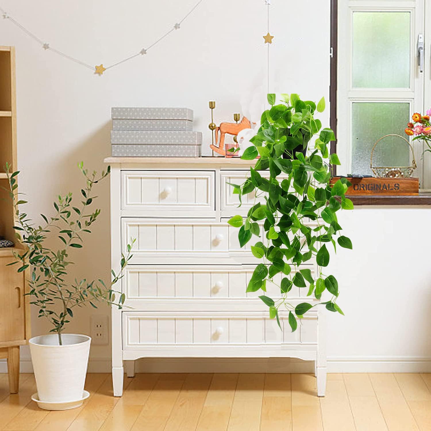 Toprooms 2 Pack Fake Hanging Plants with Pot,Artificial Hanging Plant Fake Plants Faux Ivy Vine Wall Hanging Plants Greenery Shelf Home Office Indoor Outdoor Decor(2 Potted)