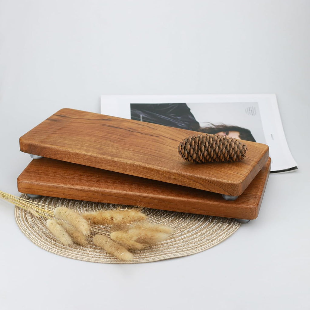 12.6"x5" Solid Teak Wood Riser & Tray - Farmhouse Organizer with Non-Slip Base | Rustic Bathroom & Kitchen Tray for Countertop, Sink Decor | Natural Finish Pedestal Stand (Neutral Home Decor)