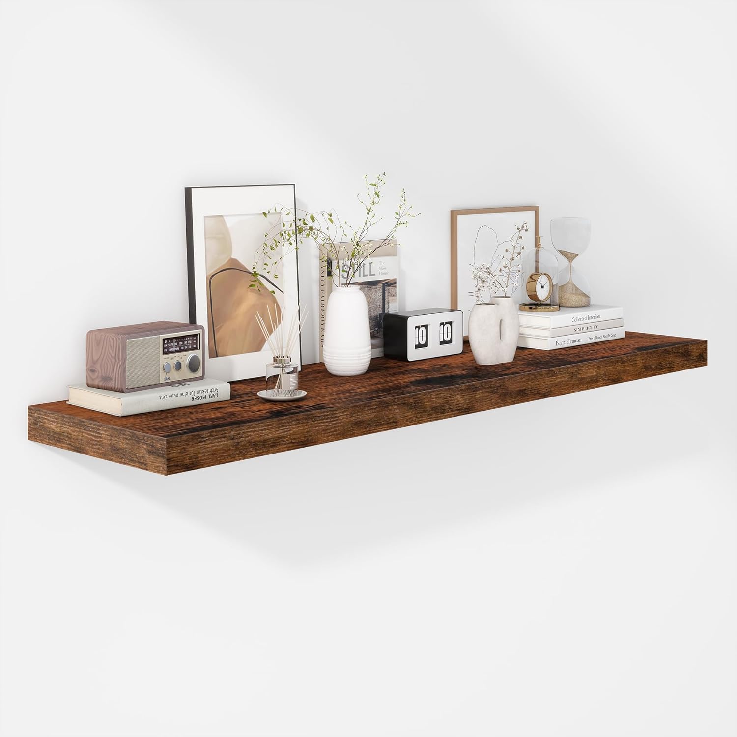 Fun Memories Floating Shelves - 16 Inch Wall Shelf for Decor & Storage - Wall Mounted Display Shelving with Invisible Heavy-Duty Metal Bracket 2Pack, Walnut