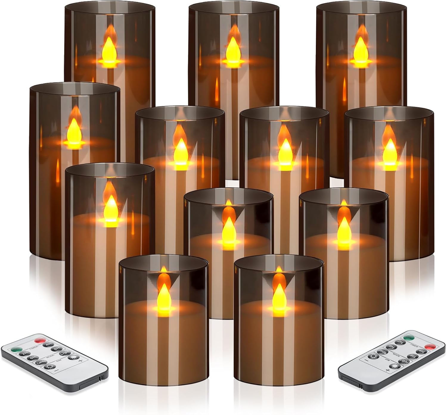 Flameless Candles 4" 5" 6" Set of 3 Acrylic Glass Pillars 3" Diameter Battery Operated Flickering Candles Include Remote with Timer for Home Decor Wedding Festival Cafe Restaurant Decor