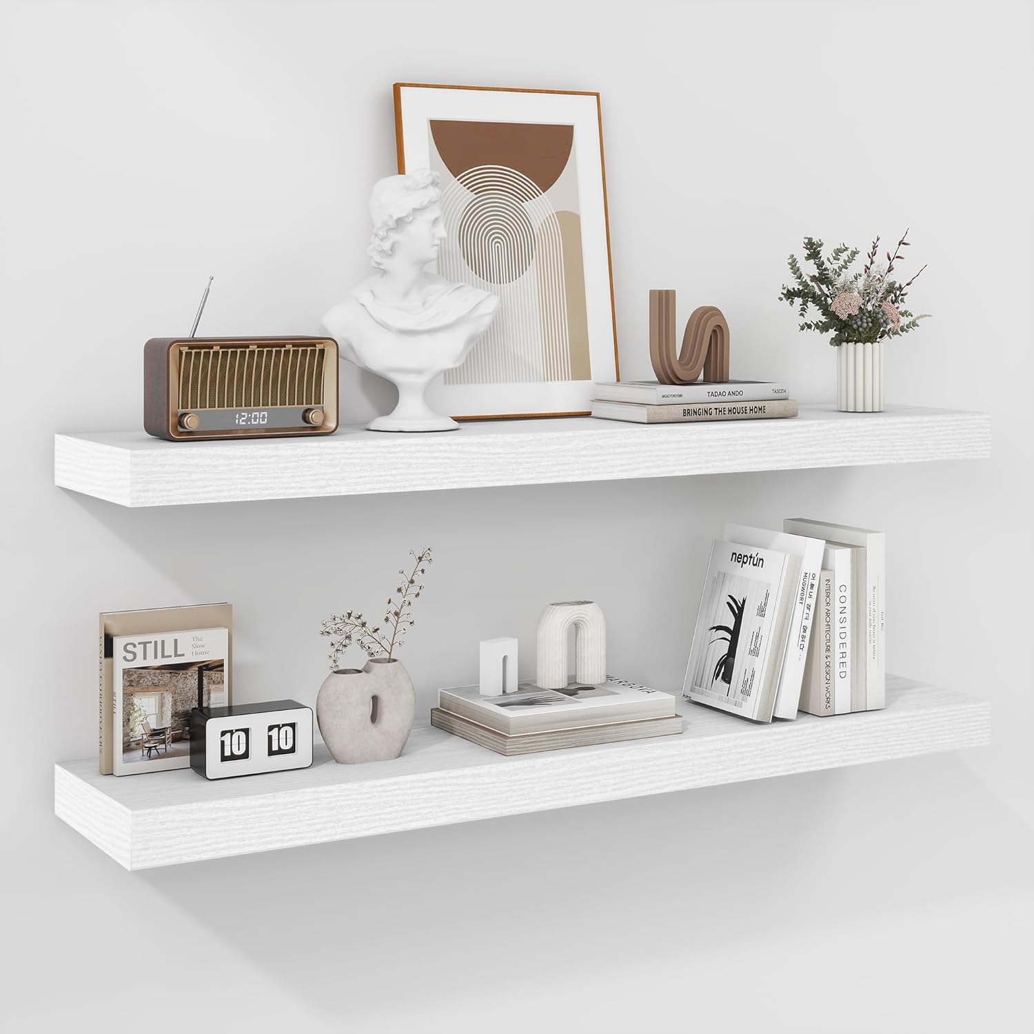 Fun Memories Floating Shelves - 16 Inch Wall Shelf for Decor & Storage - Wall Mounted Display Shelving with Invisible Heavy-Duty Metal Bracket 2Pack, Walnut