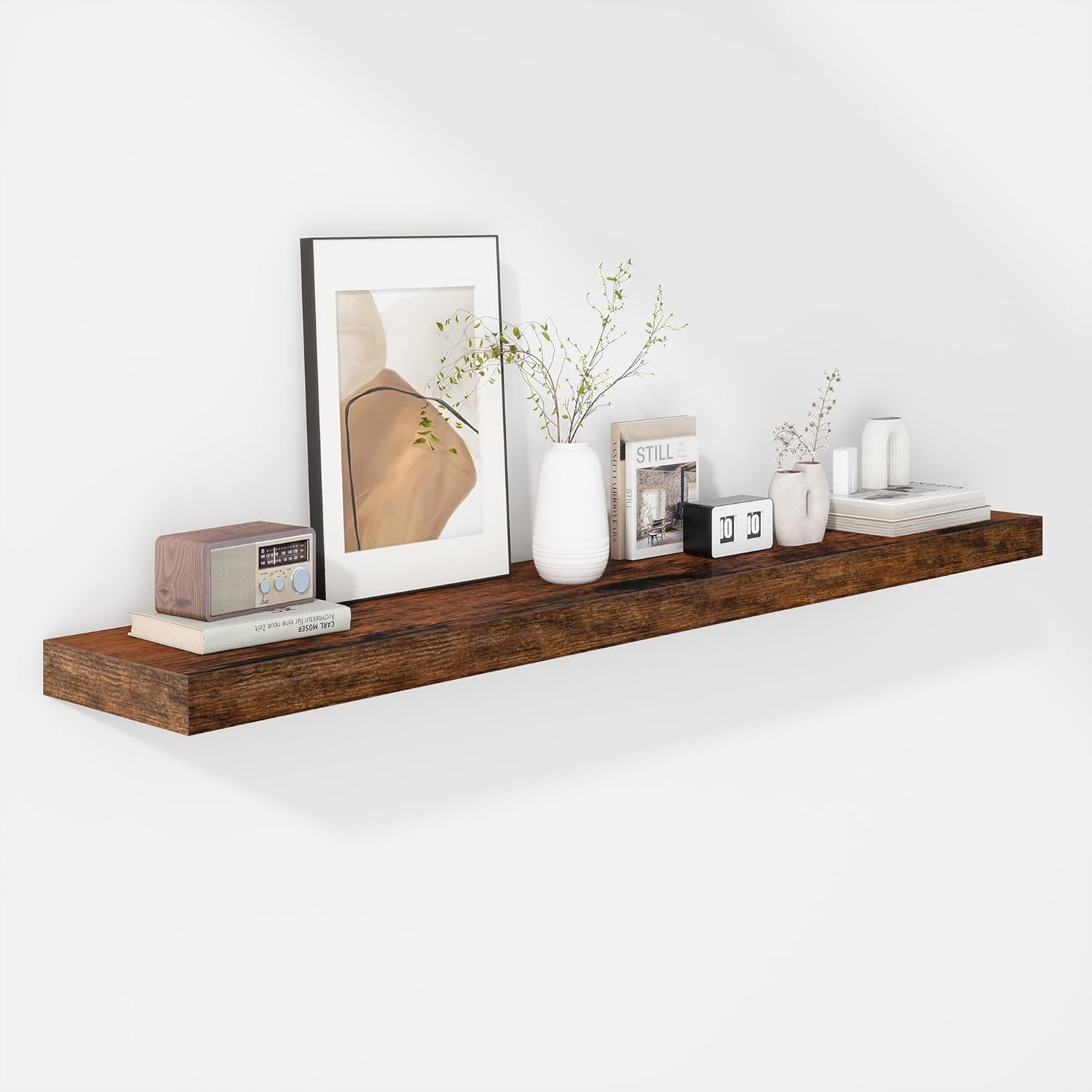 Fun Memories Floating Shelves - 16 Inch Wall Shelf for Decor & Storage - Wall Mounted Display Shelving with Invisible Heavy-Duty Metal Bracket 2Pack, Walnut