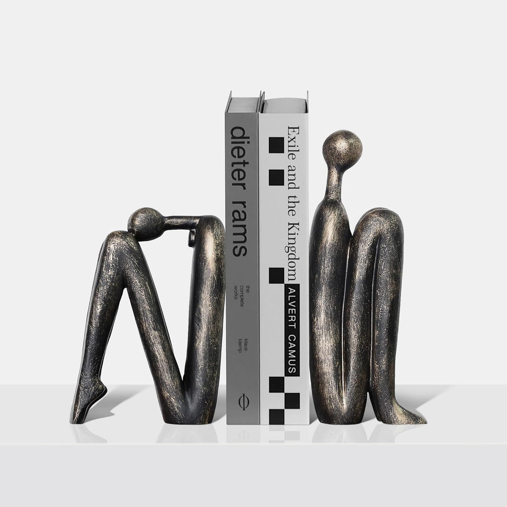 Decorative Bookends for Shelves，Bookends for Heavy Books Resinous Thinker Statue,Book Shelf Decor，Modern Creative Office Company Bookends Ornament Decorations