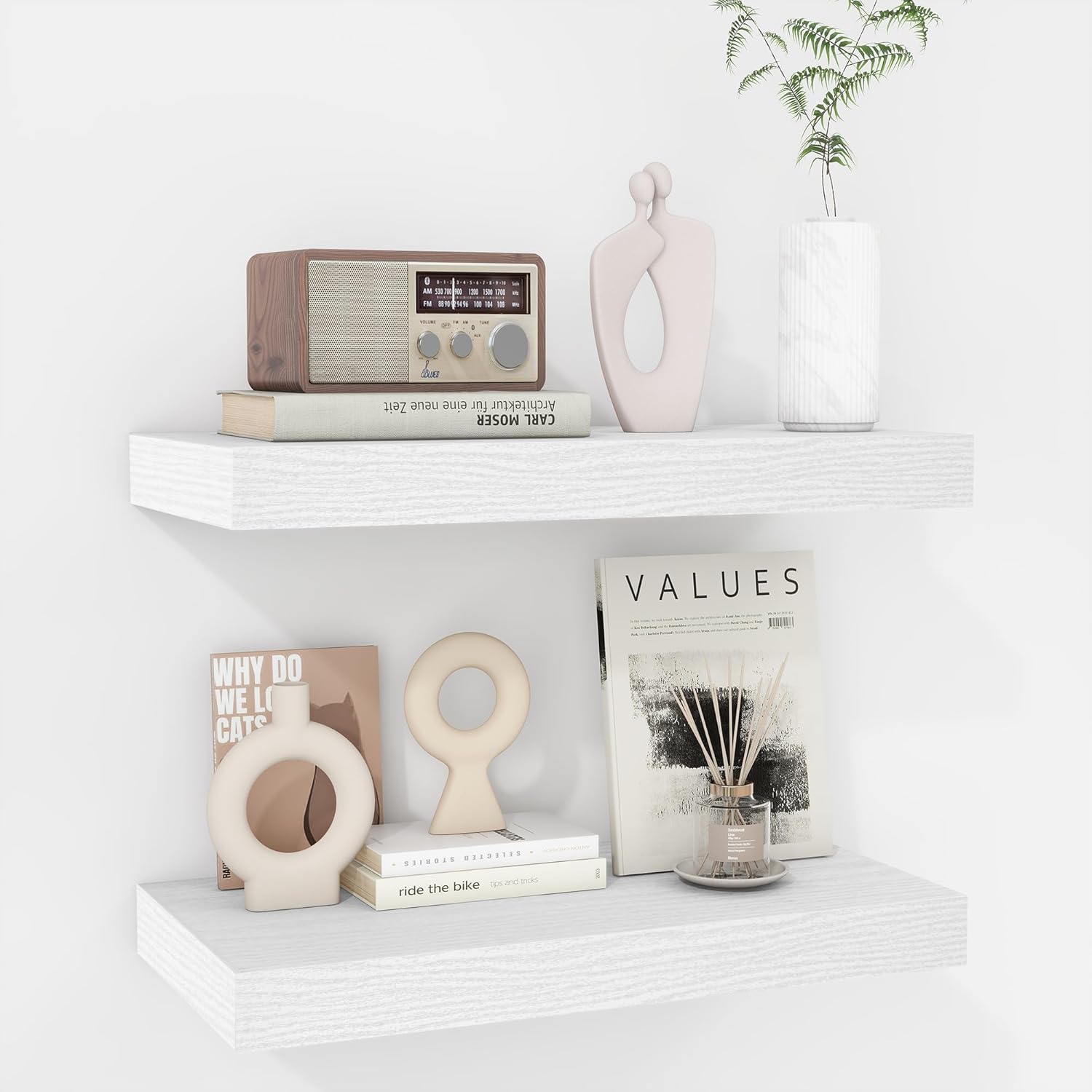 Fun Memories Floating Shelves - 16 Inch Wall Shelf for Decor & Storage - Wall Mounted Display Shelving with Invisible Heavy-Duty Metal Bracket 2Pack, Walnut