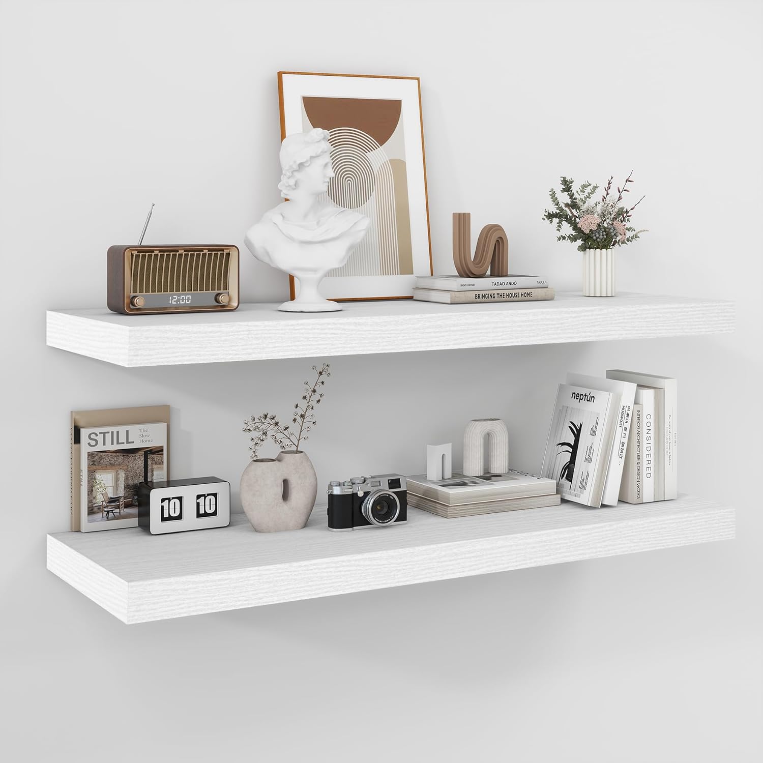 Fun Memories Floating Shelves - 16 Inch Wall Shelf for Decor & Storage - Wall Mounted Display Shelving with Invisible Heavy-Duty Metal Bracket 2Pack, Walnut