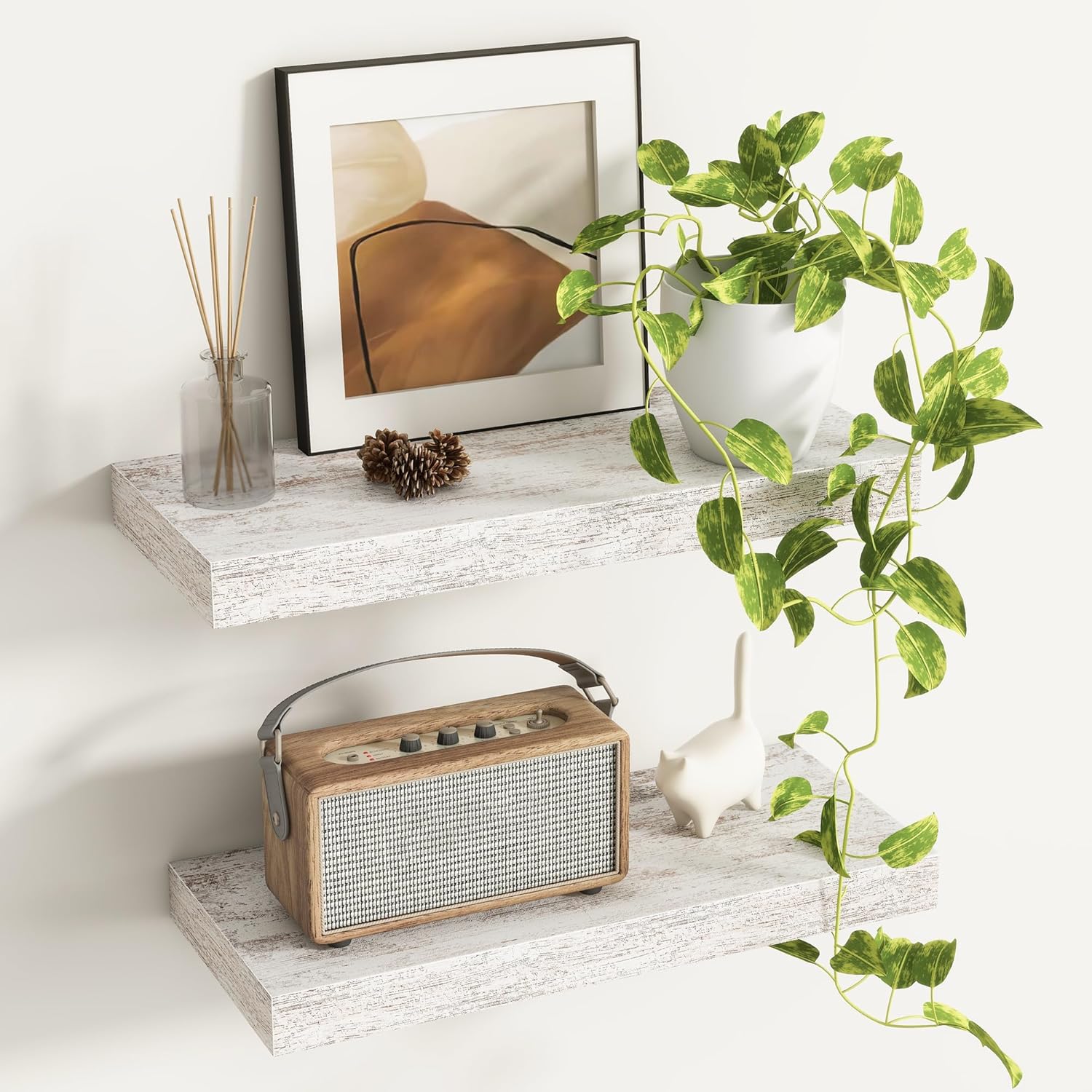 Fun Memories Floating Shelves - 16 Inch Wall Shelf for Decor & Storage - Wall Mounted Display Shelving with Invisible Heavy-Duty Metal Bracket 2Pack, Walnut