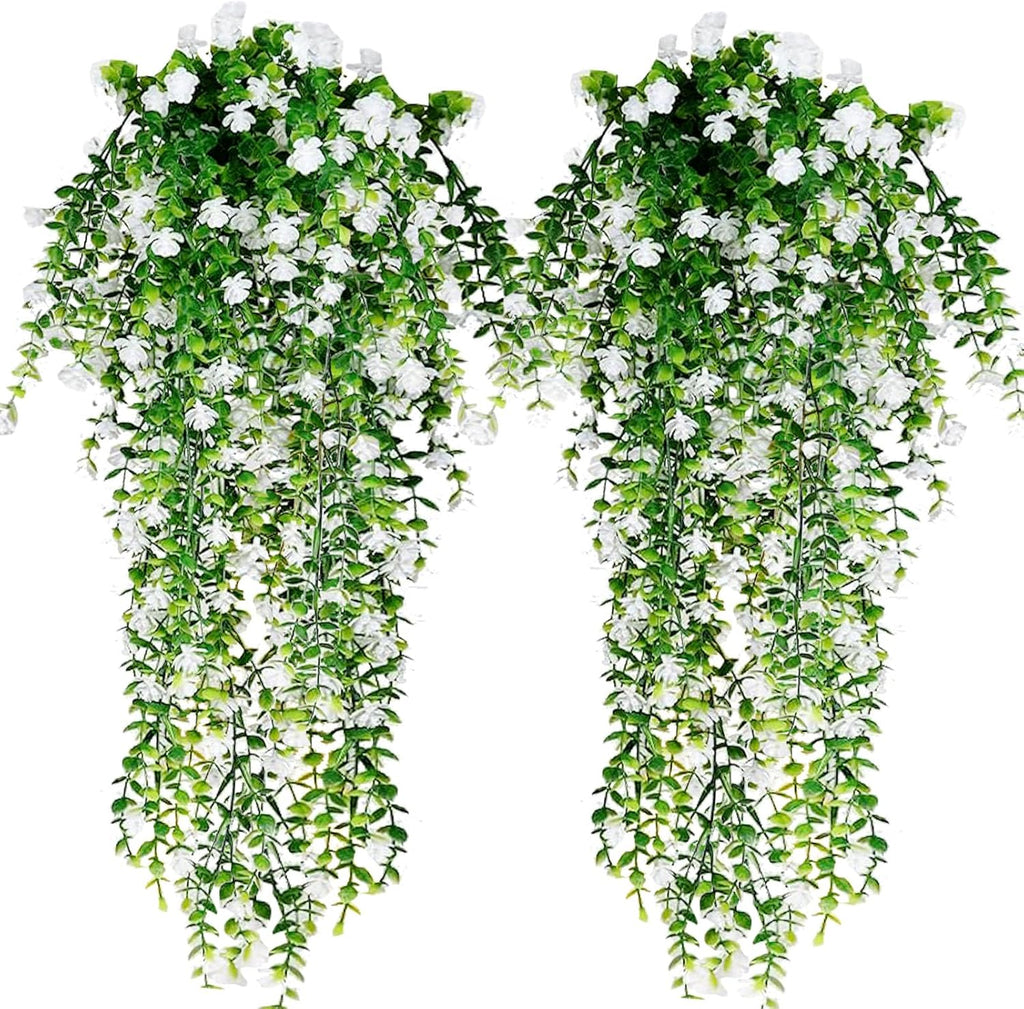 Toprooms 2 Pack Fake Hanging Plants with Pot,Artificial Hanging Plant Fake Plants Faux Ivy Vine Wall Hanging Plants Greenery Shelf Home Office Indoor Outdoor Decor(2 Potted)