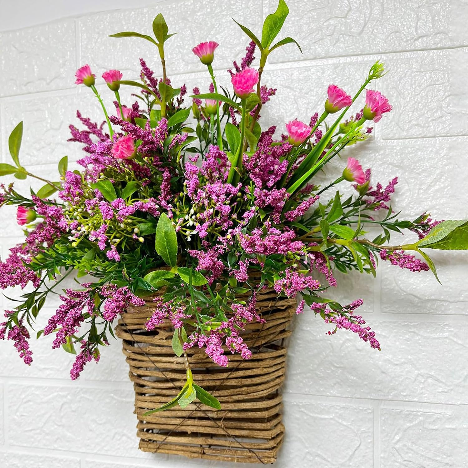 Wildflowers Door Hanging Basket Spring Front Door Wreath Porch Farmhouse Spring Artificial Flowers Home Decor, Hanging Ornament (M)