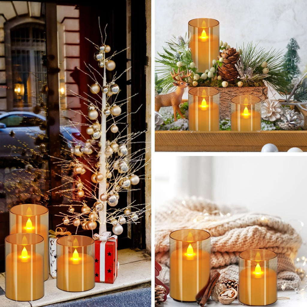 Flameless Candles 4" 5" 6" Set of 3 Acrylic Glass Pillars 3" Diameter Battery Operated Flickering Candles Include Remote with Timer for Home Decor Wedding Festival Cafe Restaurant Decor