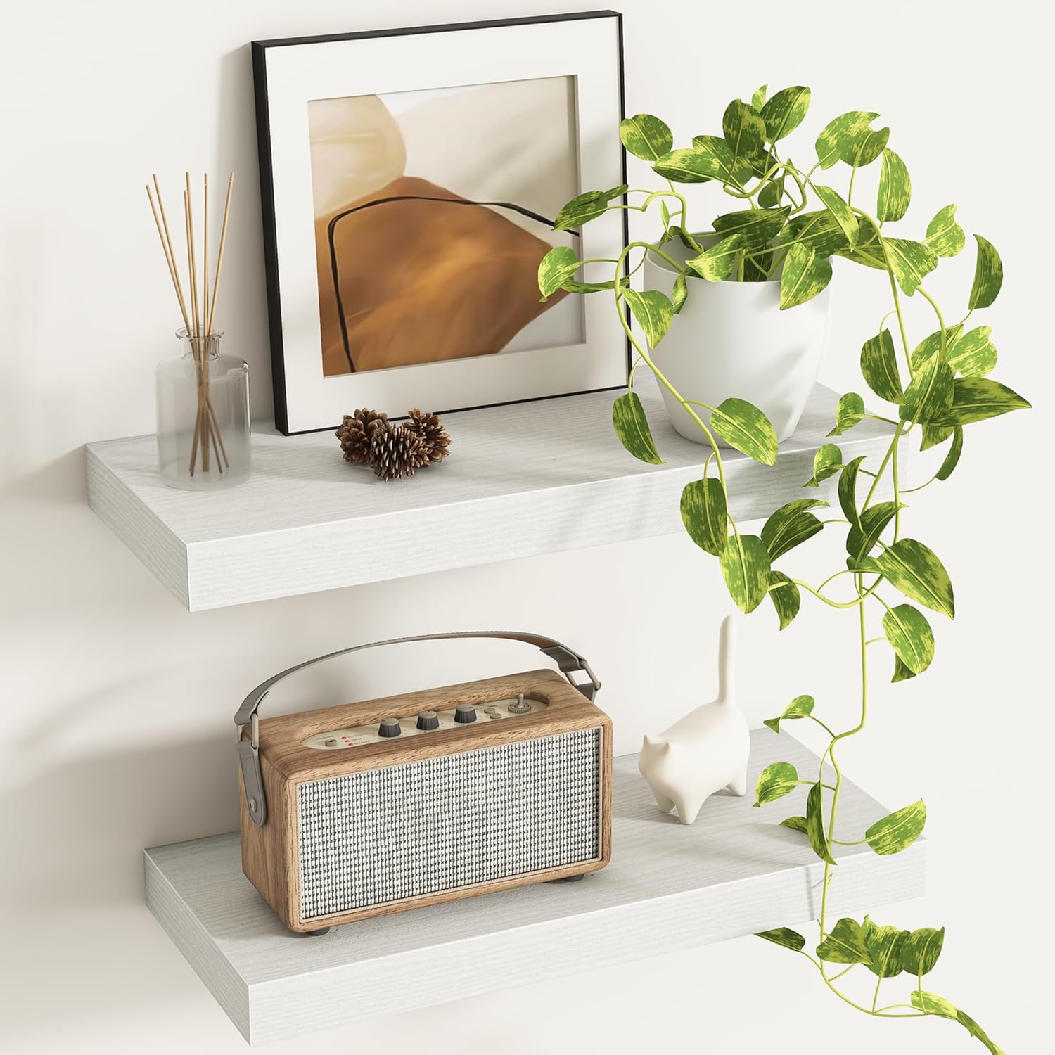 Fun Memories Floating Shelves - 16 Inch Wall Shelf for Decor & Storage - Wall Mounted Display Shelving with Invisible Heavy-Duty Metal Bracket 2Pack, Walnut