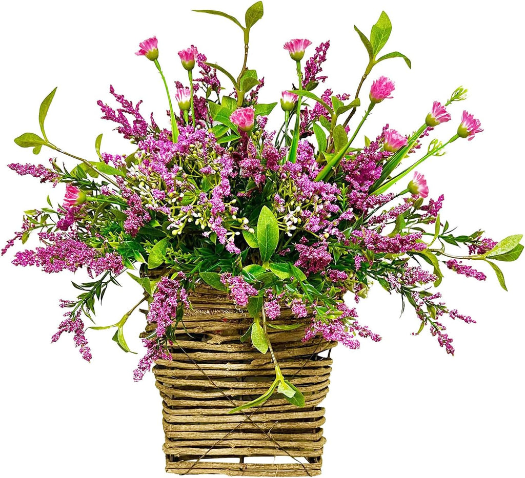 Wildflowers Door Hanging Basket Spring Front Door Wreath Porch Farmhouse Spring Artificial Flowers Home Decor, Hanging Ornament (M)
