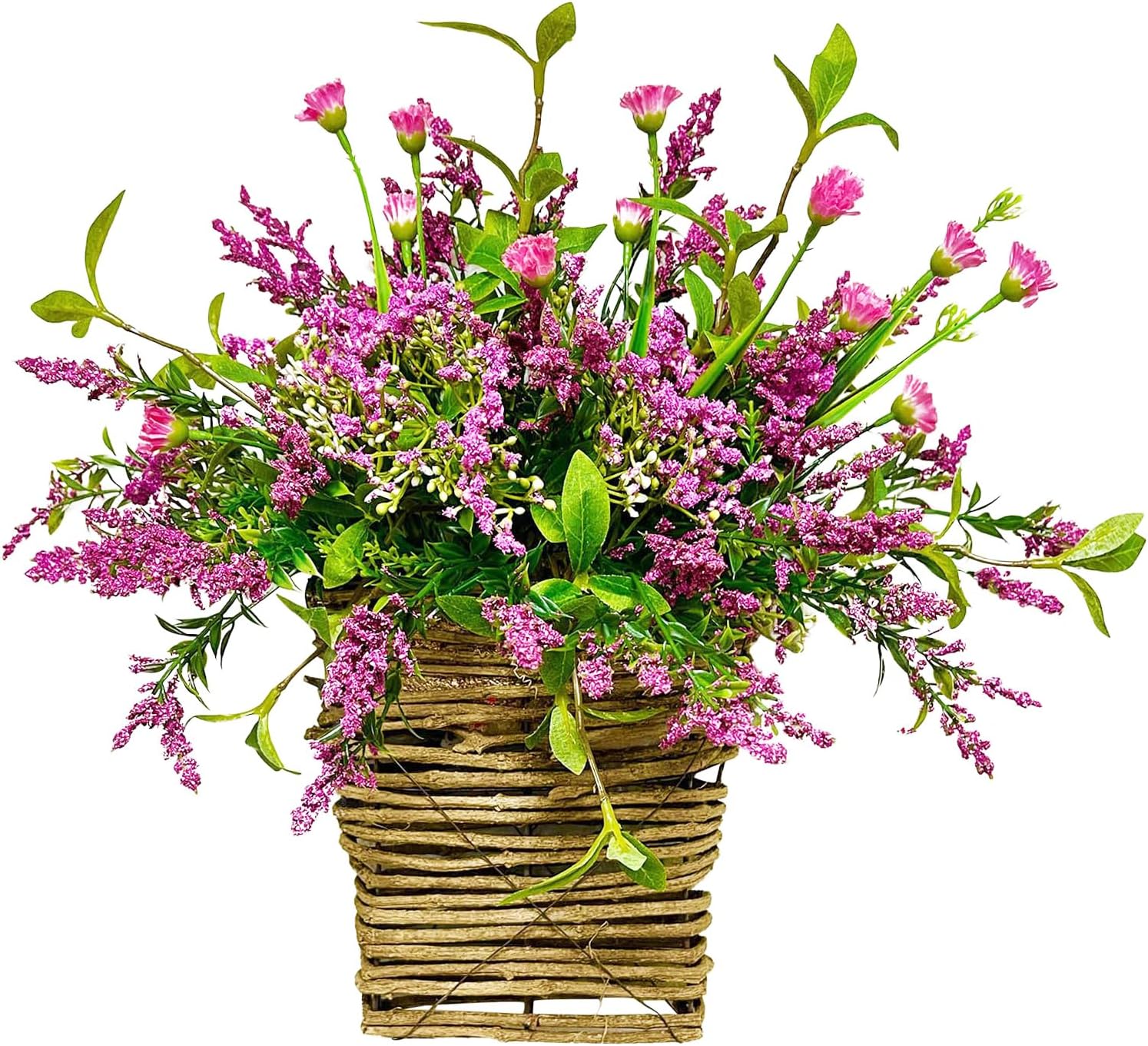 Wildflowers Door Hanging Basket Spring Front Door Wreath Porch Farmhouse Spring Artificial Flowers Home Decor, Hanging Ornament (M)